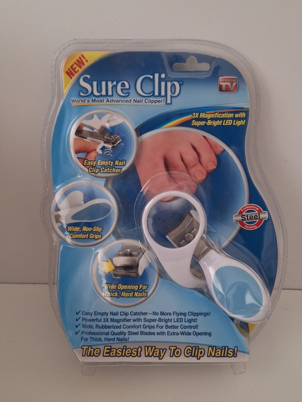Sure Clip nail clippers with 3X magnification & LED Light - NIB